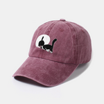 Middle Paw Cat Print Washed Baseball Cap