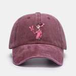 Pink Panther With V Sign Print Washed Baseball Cap
