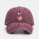 Pink Panther Drinking Coffee Print Washed Baseball Cap