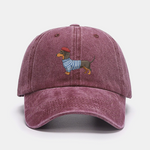 Dachshund Wearing Striped Sweater Print Washed Baseball Cap