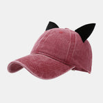 Velvet Cat Ear Design Washed Baseball Cap