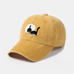 Middle Paw Cat Print Washed Baseball Cap