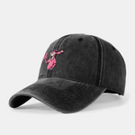 Pink Panther With V Sign Print Washed Baseball Cap