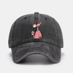 Pink Panther Drinking Coffee Print Washed Baseball Cap