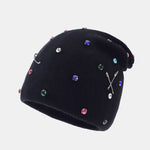 Fashion Punk Style Warm Rhinestone Knit Beanie Hat With Brooch Pin