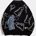 Dinosaur Print Crew Neck Knit Sweater