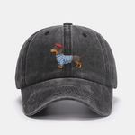 Dachshund Wearing Striped Sweater Print Washed Baseball Cap