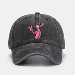 Pink Panther With V Sign Print Washed Baseball Cap