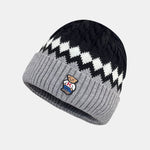 Warm Knitted Hat With A Little Bear Embroidery Pattern