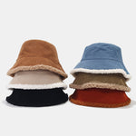 Retro Corduroy And Lambswool Patchwork Double-sided Plush Bucket Hat