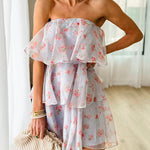 Strapless Tiered Floral Mini Dress