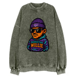 Manhattan Willie wearing Kansas State beanie with powercat patch - Vintage Sweatshirt