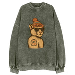 San Jose Mountain Lion wearing San Jose beanie with pom pom and wayfarer - Vintage Sweatshirt