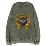 Sun goddess crown radiating golden rays over a midnight heart with - Vintage Sweatshirt