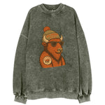 Oklahoma Buffalo wearing Oklahoma City beanie with pom pom and wayfarer - Vintage Sweatshirt