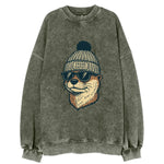 Grand Rapids River Otter wearing Grand Rapids beanie with pom pom and wayfarer - Vintage Sweatshirt