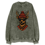 Columbus White-tailed Deer wearing Columbus beanie with pom pom and wayfarer - Vintage Sweatshirt