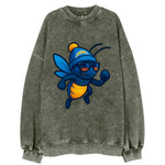 LA Lightning Bug wearing Chargers powder blue and gold beanie with pom pom and - Vintage Sweatshirt