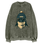 Washington Orca wearing Seattle beanie with pom pom and wayfarer sunglasses - Vintage Sweatshirt
