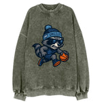 Memphis Raccoon wearing Grizzlies beanie with riverboat patch and wayfarer - Vintage Sweatshirt