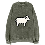 Sheep - White fluffy wool flat side profile - Vintage Sweatshirt