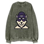 Seattle Husky wearing Washington beanie with W patch - Vintage Sweatshirt
