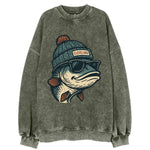 Cleveland Lake Erie Walleye wearing Cleveland beanie with pom pom and wayfarer - Vintage Sweatshirt