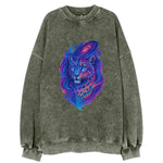 Majestic snow leopard with rainbow gradient spots, crystalline flowing - Vintage Sweatshirt
