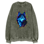 Siberian husky with ice-crystal flowing patterns, electric blue and white - Vintage Sweatshirt