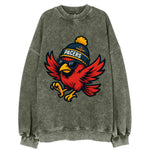 Indiana Cardinal wearing Pacers beanie with speedway patch and wayfarer - Vintage Sweatshirt