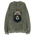 Louisiana Black Bear wearing New Orleans beanie with pom pom and wayfarer - Vintage Sweatshirt