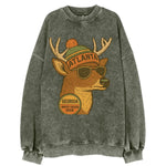 Georgia White-tailed Deer wearing Atlanta beanie with pom pom and wayfarer - Vintage Sweatshirt