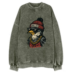 Dallas Mockingbird wearing Dallas beanie with pom pom and wayfarer sunglasses - Vintage Sweatshirt