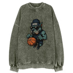 Detroit Pitbull wearing Pistons beanie with chrome patch and wayfarer - Vintage Sweatshirt