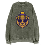 LA Mountain Lion wearing Lakers purple and gold beanie with championship stars - Vintage Sweatshirt
