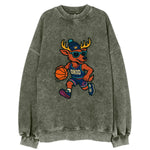 Ohio Deer wearing Cavs beanie with crown patch and wayfarer sunglasses - Vintage Sweatshirt