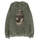 Virginia Cardinal wearing Richmond beanie with pom pom and wayfarer sunglasses - Vintage Sweatshirt