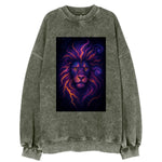 Regal lion with mane made of electric currents, neon yellow and hot pink - Vintage Sweatshirt