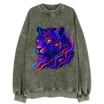 Powerful jaguar with rosettes containing miniature galaxies, cosmic purple and - Vintage Sweatshirt