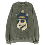 Missouri Mule wearing Kansas City beanie with pom pom and wayfarer sunglasses - Vintage Sweatshirt