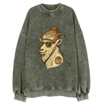 Utah Mountain Goat wearing Salt Lake City beanie with pom pom and wayfarer - Vintage Sweatshirt