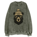 Alabama Black Bear wearing Birmingham beanie with pom pom and wayfarer - Vintage Sweatshirt