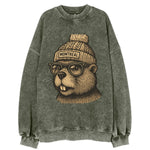 Montreal Beaver wearing Montreal beanie with pom pom and wayfarer sunglasses - Vintage Sweatshirt