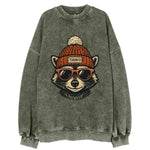 Toronto Raccoon wearing Toronto beanie with pom pom and wayfarer sunglasses - Vintage Sweatshirt