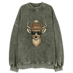 Ohio White-tailed Deer wearing Columbus beanie with pom pom and wayfarer - Vintage Sweatshirt