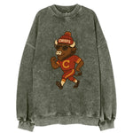KC Bison wearing Chiefs beanie with arrowhead patch and wayfarer sunglasses - Vintage Sweatshirt
