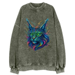 Wild lynx with ear tufts transforming into liquid mercury flows, silver and - Vintage Sweatshirt