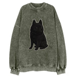 Schipperke - Solid black small embroidered sitting pose - Vintage Sweatshirt