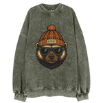Detroit Wolverine wearing Detroit beanie with pom pom and wayfarer sunglasses - Vintage Sweatshirt