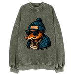 Houston Armadillo wearing Houston beanie with pom pom and wayfarer sunglasses - Vintage Sweatshirt